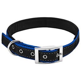 Dog Collar, Padded, Blue/Black Reflective, 1 x 26-In.