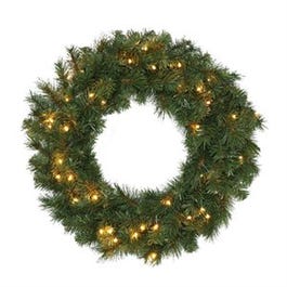 Christmas Wreath, 50 Warm White LED Lights, 24-In.