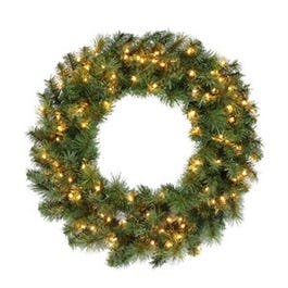 Christmas Wreath, 100 Warm White LED Lights, 30-In.