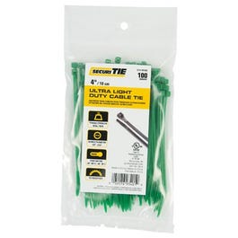 Ultra Light Duty Cable Tie, Green, 4-In., 100-Pk.