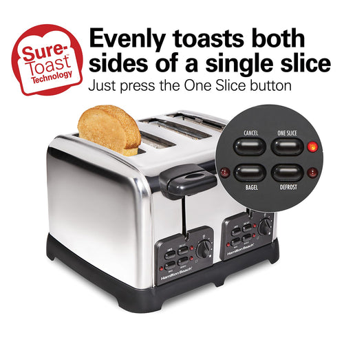 Hamilton Beach Classic 4 Slice Toaster with Sure-Toast Technology, Stainless Steel (7.8 H x 11.1 W 11.1 D)