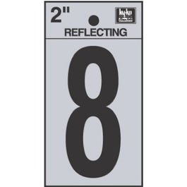 Address Numbers, 8, Reflective Black/Silver Vinyl, Adhesive, 2-In.