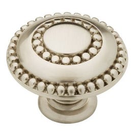 Cabinet Knob, Double Beaded, Satin Nickel, 1-3/8-In.