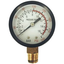 Compressor Pressure Gauge, 0-250 PSI, 1/8-In. MNPT Lower Mount