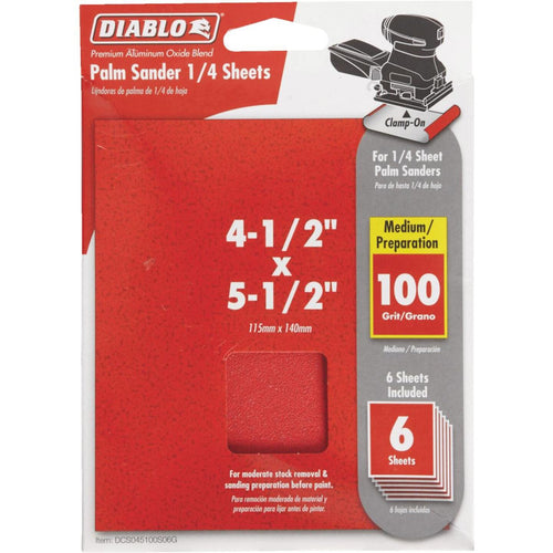 Diablo Clamp-On 100 Grit 4-1/2 In. x 5-1/2 In. 1/4 Sheet Sandpaper (6-Pack)