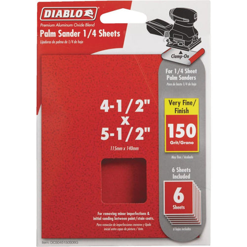 Diablo Clamp-On 150 Grit 4-1/2 In. x 5-1/2 In. 1/4 Sheet Power Sanding Sheet (6-Pack)