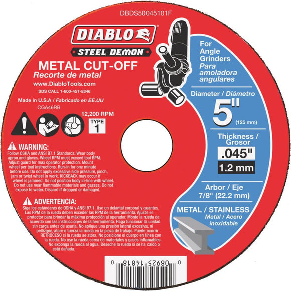 Diablo Steel Demon Type 1 5 In. x 0.045 In. x 7/8 In. Metal Cut-Off Wheel